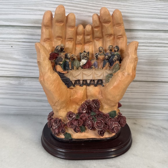 Other - Last Supper In God's Hands 6.5" Resin W/ Wood Base May Rich Company - Vintage